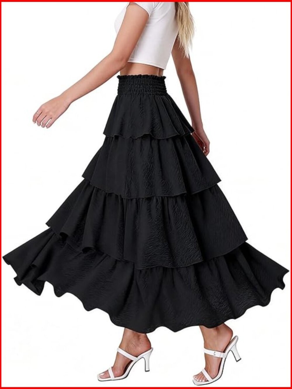 Maxi Skirt High Waisted Tiered Layered Flowy Lightweight Polyester Party Wedding
